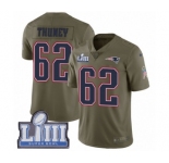 Youth Nike New England Patriots #62 Joe Thuney Limited Olive 2017 Salute to Service Super Bowl LIII Bound NFL Jersey