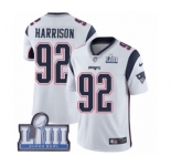Youth Nike New England Patriots #92 James Harrison White Vapor Untouchable Limited Player Super Bowl LIII Bound NFL Jersey