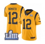 Youth Nike Los Angeles Rams #12 Joe Namath Limited Gold Rush Vapor Untouchable Super Bowl LIII Bound NFL Jersey