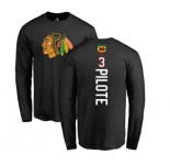 NHL Adidas Chicago Blackhawks #3 Pierre Pilote Black Backer Long Sleeve T-Shirt