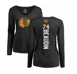 NHL Women Adidas Chicago Blackhawks #74 Nicolas Beaudin Black Backer Long Sleeve T-Shirt