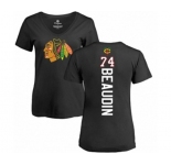 NHL Women Adidas Chicago Blackhawks #74 Nicolas Beaudin Black Backer T-Shirt