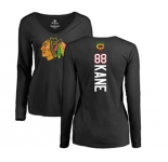 NHL Women Adidas Chicago Blackhawks #88 Patrick Kane Black Backer Long Sleeve T-Shirt