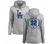 MLB Women's Nike Los Angeles Dodgers #32 Sandy Koufax Gray RBI Pullover Hoodie
