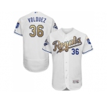 Kansas City Royals #36 Edinson Volquez White 2015 World Series Champions Gold Program FlexBase Authentic Stitched MLB Jersey