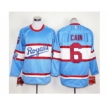 Kansas City Royals #6 Lorenzo Cain Light Blue Long Sleeve Stitched MLB Jersey