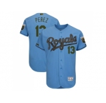 Men Kansas City Royals #13 Salvador Perez Light Blue Flexbase Authentic Collection 2018 Memorial Day Stitched MLB Jersey