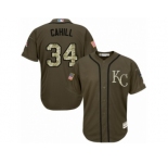 Men Majestic Kansas City Royals #34 Trevor Cahill Replica Green Salute to Service MLB Jersey