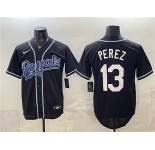 Men's Kansas City Royals #13 Salvador Perez Black 2026 Fashion Replica Black Out Stitched Baseball Jersey