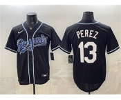 Men's Kansas City Royals #13 Salvador Perez Black 2026 Fashion Replica Black Out Stitched Baseball Jersey