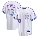 Men's Kansas City Royals #13 Salvador Perez White 2026 City Connect Stadium Stitched Baseball Jersey