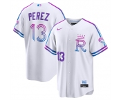 Men's Kansas City Royals #13 Salvador Perez White 2026 City Connect Stadium Stitched Baseball Jersey
