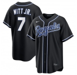 Men's Kansas City Royals #7 Bobby Witt Jr. 2026 Fashion Replica Black Out Stitched Baseball Jersey