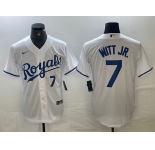 Mens Kansas City Royals #7 Bobby Witt Jr Number White Cool Base Stitched MLB Jersey