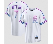 Men's Kansas City Royals #7 Bobby Witt Jr. White 2026 City Connect Stadium Stitched Baseball Jersey
