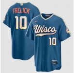 Men's Milwaukee Brewers #10 Sal Frelick Mineral Blue 2026 City Connect Stadium Stitched Stitched Baseball Jersey