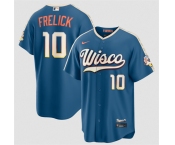 Men's Milwaukee Brewers #10 Sal Frelick Mineral Blue 2026 City Connect Stadium Stitched Stitched Baseball Jersey