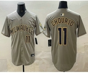 Men's Milwaukee Brewers #11 Jackson Chourio Grey Limited Jersey