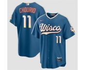 Men's Milwaukee Brewers #11 Jackson Chourio Mineral Blue 2026 City Connect Stadium Stitched Stitched Baseball Jersey