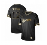 Men's Milwaukee Brewers #12 Alex Wilson Authentic Black Gold Fashion Baseball Jersey