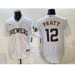 Men's Milwaukee Brewers #12 Cooper Pratt White Stitched Baseball Jersey