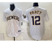 Men's Milwaukee Brewers #12 Cooper Pratt White Stitched Baseball Jersey