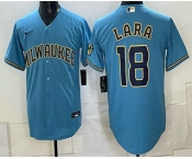 Men's Milwaukee Brewers #18 Luis Lara Blue 2026 City Connect Stadium Stitched Jersey