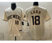 Men's Milwaukee Brewers #18 Luis Lara Cream Stitched Baseball Jersey