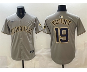 Men's Milwaukee Brewers #19 Robin Yount Grey Home Limited Stitched Jersey