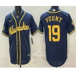 Men's Milwaukee Brewers #19 Robin Yount Navy Blue Stitched Cool Base Jersey