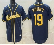 Men's Milwaukee Brewers #19 Robin Yount Navy Blue Stitched Cool Base Jersey