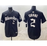 Men's Milwaukee Brewers #2 Brice Turang Black 'Gothic 414 Shadows Edition' Vapor Premier Limited Stitched Jersey