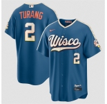 Men's Milwaukee Brewers #2 Brice Turang Mineral Blue 2026 City Connect Stadium Stitched Stitched Baseball Jersey
