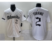 Men's Milwaukee Brewers #2 Brice Turang White 'Gothic Shadows Edition' Vapor Premier Limited Stitched Jersey