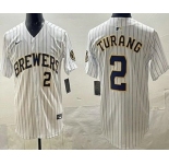 Men's Milwaukee Brewers #2 Brice Turang White Limited Jersey