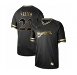 Men's Milwaukee Brewers #22 Christian Yelich Authentic Black Gold Fashion Baseball Jersey