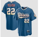Men's Milwaukee Brewers #22 Christian Yelich Mineral Blue 2026 City Connect Stadium Stitched Stitched Baseball Jersey