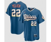 Men's Milwaukee Brewers #22 Christian Yelich Mineral Blue 2026 City Connect Stadium Stitched Stitched Baseball Jersey