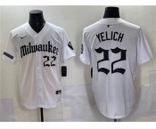 Men's Milwaukee Brewers #22 Christian Yelich White 'Gothic 414 Shadows Edition' Vapor Premier Limited Stitched Jersey