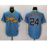 Men's Milwaukee Brewers #24 William Contreras Blue 2022 City Connect Cool Base Stitched Jersey
