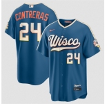 Men's Milwaukee Brewers #24 William Contreras Mineral Blue 2026 City Connect Stadium Stitched Stitched Baseball Jersey
