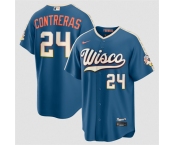 Men's Milwaukee Brewers #24 William Contreras Mineral Blue 2026 City Connect Stadium Stitched Stitched Baseball Jersey