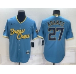 Men's Milwaukee Brewers #27 Willy Adames 2022 Powder Blue City Connect Cool Base Stitched Jersey