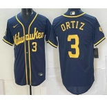 Men's Milwaukee Brewers #3 Joey Ortiz Navy Cool Base Stitched Jersey