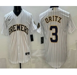 Men's Milwaukee Brewers #3 Joey Ortiz White Cool Base Jersey