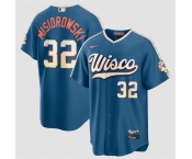 Men's Milwaukee Brewers #32 Jacob Misiorowski Mineral Blue 2026 City Connect Stadium Stitched Stitched Baseball Jersey