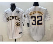 Men's Milwaukee Brewers #32 Jacob Misiorowski White 2026 NLCS Patch Stitched Baseball Jersey