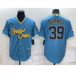Men's Milwaukee Brewers #39 Corbin Burnes Blue 2022 City Connect Cool Base Stitched Jersey