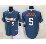 Men's Milwaukee Brewers #5 Garrett Mitchell Mineral Blue 2026 City Connect Stadium Stitched Baseball Jersey