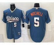 Men's Milwaukee Brewers #5 Garrett Mitchell Mineral Blue 2026 City Connect Stadium Stitched Baseball Jersey